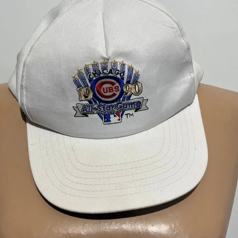 Vintage 1990 MLB All-Star Game Chicago Cubs Snapback Hat White‎ True Value Logo